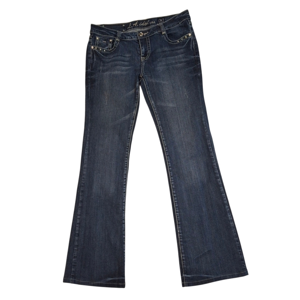 LA Idol USA Embellished Denim Stretch Blue Bootleg Jeans    Size 11 (W33 L34) - Picture 5 of 16